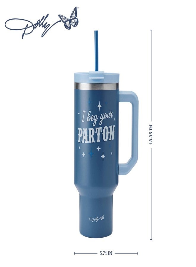 Dolly Parton Tumbler With Handle, Double Wall Vacuum Insulated Stainless Steel With Straw Lid, Cold For Up To 24 Hours Or Hot For Up To 8 Hours, 40 Ounce, Blue - Image 2